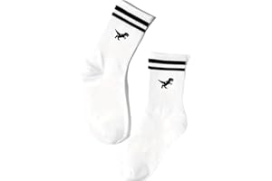 Tindo Weiße Socken mit Dino Motiv Lustige Verrückte Socken für Männer und Frauen Geschenksocken Unisex Einheitsgröße 36-43 Crew Socks 1-Paar