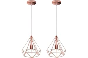STOEX Lustre Suspension Cage en Fer forme Diamant 25CM, Lampe Suspendue Vintage E27 Eclairage pour Décor Salon Restaurant Chambre (2x Or rose)