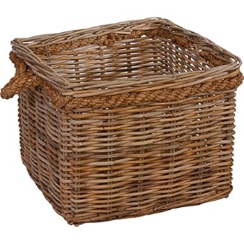 Großer Pflanzkorb / Holzkorb mit Fell Umrandung Rund aus grauem Natur