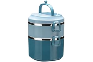 SANQIAHOME 2 Capas Fiambrera apilable,de 18/8 acero inoxidable, Caja de comedor sellada de varias capas,Azul