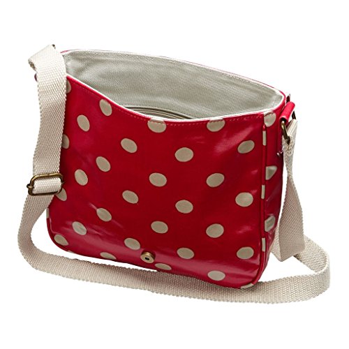 Cath Kidston Oilcloth Cross Body Mini Satchel Bag Cranberry Red Polka Button Spot