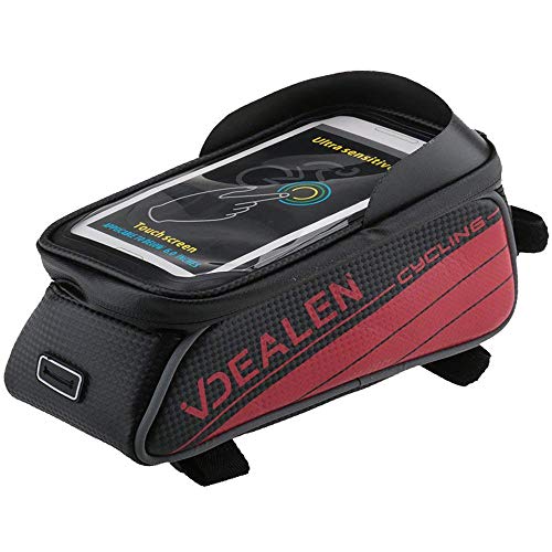 Vdealen Sacoche de Vélo Sac de Guidon Résistant à l'eau de Téléphone Portable Sacoche pour 4.2''~5.7'' Téléphone iPhone Samsung HTC LG Sony (Noir & Rouge, L/ 5.7 pouce)