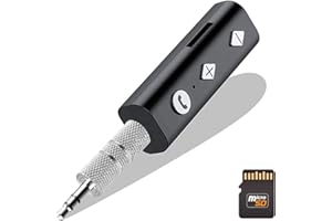 SOLEILX Ricevitore Bluetooth Aux 5.0 Portatile - Jack per Musica in Auto, TV, Stereo Cuffie cablate Presa Adattatore Cuffie da 3,5mm Ricevitore Bluetooth Auto Slot Memoria SD TF Esterna Max 64Gb - Fino a 10 M