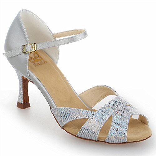 JIA JIA Y2054 Chaussures de Danse Latine Satin Argento, 37