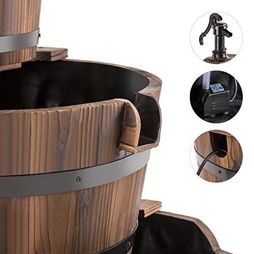 Blumfeldt Cascada 2G Kaskadenbrunnen Gartenbrunnen Zierbrunnen (3-Etagen, rustikaler Holzbottich-Look, 12 Watt, 800 Liter/h Wasserdurchfluss) braun - 2