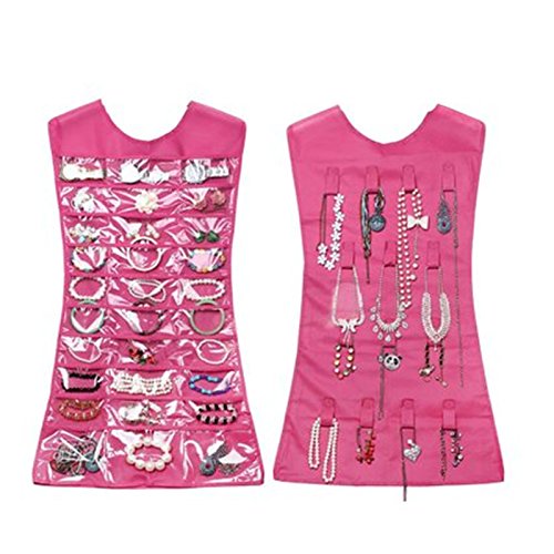 careforyou® Vestido de colgar adornos Closet cosméticos joyería pendientes pantalla Clasificar Organizador Soporte Bolsa De Almacenamiento De Accesorios De Moda De Doble Cara - 30 bolsillos transparente y 14 Velcro Tabs - mismo estilo como TV Show, tela, Rojo, 30 Pockets & 14 Hook