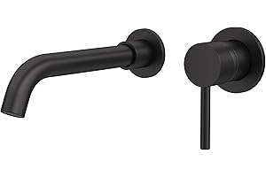 VALAZ Grifo Lavabo Negro Mate Empotrado | Grifo Lavabo Monomando, Mezclador Agua Fría y Caliente, Ahorro de Agua | Instalación Fácil | Latón, Inoxidable, Redondo 21cm, Serie Guadiana