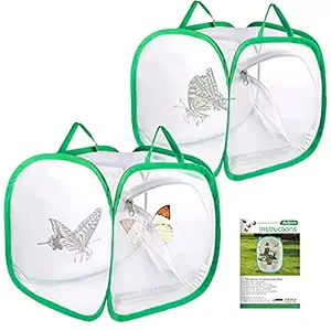Ayfjovs 2 Pack 12 Inches Tall Insect and Butterfly Habitat Cage, Terrarium Collapsible Insect Mesh Cage for Caterpillars Pop-up Garden Outdoor