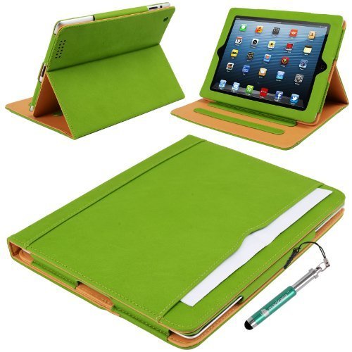 Madcase Apple iPad 4 / 3 / 2 Smart Case Etui Faux Ledertasche Hülle mit Auto Schalf und Wach Sleep-Funktion inkl. Displayschutzfolie und Stylus Touch stift - Grün / Beige