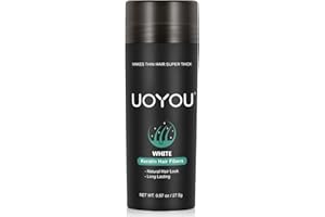 UOYOU WHITE Hair Fibres for Thinning Hair 27.5g Bottle | Undetectable & Natural Keratin Hair Fibers Concealer for Hair Loss for Men and Women | Hair Building Fibres Powder [WHITE]