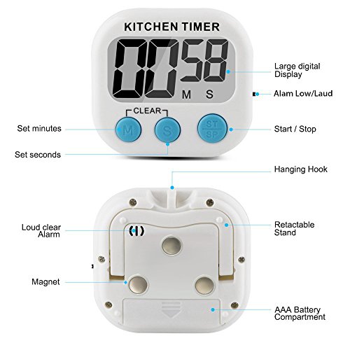 Giancomics® Küchentimer mit AAA Batterie, Groß LCD Display und Magnet Erinnerung Alarm Stoppuhr für Kochen, Backen, Spiele, Sport, Yoga und Büro (Blau-Lautstärkeeinstellung) - 3