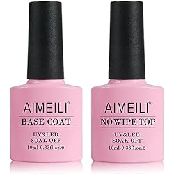AIMEILI Base y Top Coat Semipermanente Esmalte Semipermanente de uñas Gel UV LED Set de Regalo Para Manicura y Pedicura Soak off - 2 x 10ml
