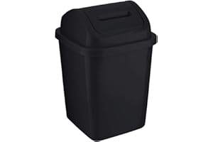 ZOOM Plastic Swing Top Bin 5L Waste Paper Rubbish Trash Can Square Small Swing Top Desktop Kitchen Bathroom Garbage Dustbin, 5 Litre (Black)