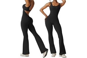 Menore Women's Jumpsuit Sleeveless Flare Jumpsuits Backless Tank Tops Bodycon Scrunch Butt Yoga Rompers V Back Sexy Playsuits Gym Workout One Piece