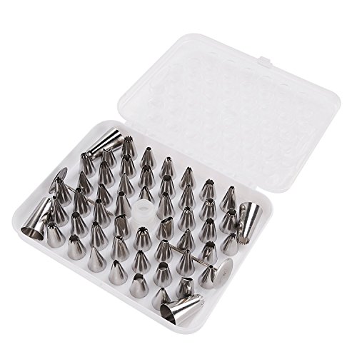 Spritzbeutel,Thsinde 56 Spritztüllen Russisch Edelstahl Spritztülle Set Torten Tüllen mit 12tlg. 12 inch Spritzbeutel 1tlg,2 -farb Adapter - 2