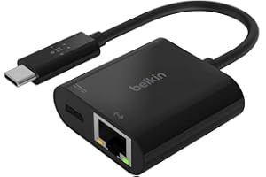 Belkin INC001btBK - Adaptador USB-C a Ethernet y carga (60 W de corriente por pass-through para los dispositivos conectados conexión Ethernet a 1000 Mbps, adaptador de Ethernet para MacBook Pro)