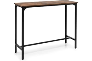 COSTWAY Rectangular Bar Table, 120cm Counter Breakfast Dining High Tables with Footrest and Adjustable Footpads, Metal Frame Pub Coffee Desk for Small Space Kitchen Living Room (Rustic Brown)