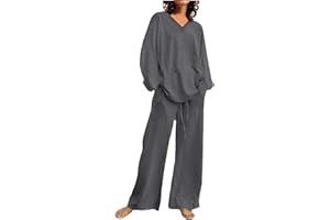 HAOLEI Ensemble Jogging Femme Coton et Lin Survêtement 2 Pcs Combinaison Été Automne Sweat Sweatshirt Pantalon de Sport Tenue de Sport Décontracté Streetwear Lâche Respirant T-Shirts + Pantalon