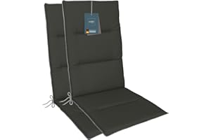 ‎LILENO HOME LILENO HOME Gartenstuhl Auflagen als [2er Set - Hochlehner] in Anthrazit + Keder Grau - Bequeme Liegen als Sitzauflagen für Gartenmöbel - Stuhlkissen für Gartenstühle und Klappstühle