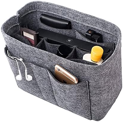 3MM Wool Blended Felt Handbag Purse Bag In Bag Insert Organizer fits Speedy Neverfull, Lightweight, 3 Sizes (X-Large, Gray)