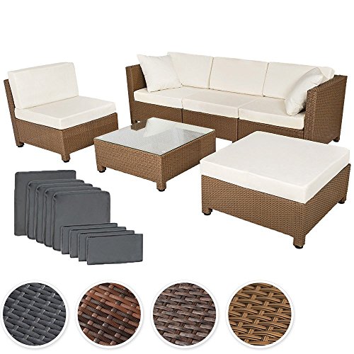 TecTake Hochwertige Aluminium Luxus Lounge mit 2 Bezugssets Poly-Rattan Sitzgruppe Sofa Rattanmöbel Gartenmöbel mit Edelstahlschrauben - diverse Farben - (Braun)