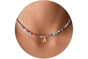 TINGN Stocking Stuffers for Teen Girls - Colorful Beaded Initial Necklaces for Girls Women, Bohemian Beads Choker Necklace Initial Necklace for Women Girl Jewellery Birthday Christmas Gifts