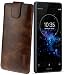 Produktbild Original Suncase Etui Tasche für Sony Xperia XZ2 Compact | mit ZUSÄTZLICHER Hülle / Schale / Bumper *Lasche mit Rückzugfunktion* Handytasche Ledertasche Schutzhülle Case Hülle in rustik-tabak braun