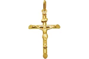 Alexander Castle Solid 9ct Gold Crucifix Necklace Pendant for Women - Cross Charm with Jewellery Gift Box - PENDANT ONLY - 32mm x 22mm