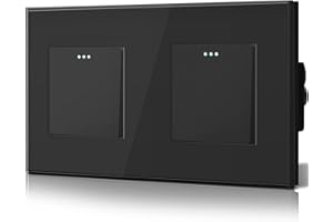 BSEED Double Interrupteur Mural, Interrupteur à Bascule, Verre Interrupteur Encastrable Bascule,10A 250V Plaque De Cristal Trempé, 157 x 86 mm, 1 Gang 1 Voie Noir