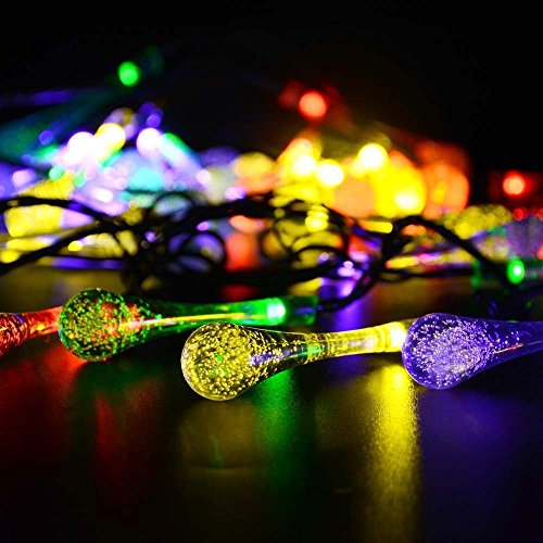 Goodia 4,8 Meter 20er LED Crystal Blase Teardrop Covers Mischfarben Solar Garten Lichterkette Innen- und Außenbereich [Energieklasse A] - 2