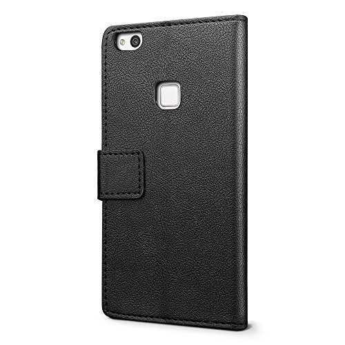 SLEO Funda Huawei P10 Lite  Cartera Carcasa Piel PU Suave Flip Folio Caja Super Delgado  Estilo Libro Soporte Plegable y Cierre Magn  tico  para Huawei P10 Lite - Negro