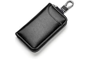 TECHNOPLAY Unisex Mens Womens Premium Leather Car Key Holder Bag Keychain Case Wallet with Buckle and 6 Hooks and 1 CAR key buckle Zipper Closure Credit Card Holder