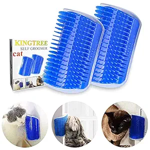 Kingtree Cat Self Groomer, 2 Pack Wall Corner Groomers Soft Grooming Brush Massage Combs for Short Long Fur Cats, Softer Massager Toy for Cat Puppy - Blue