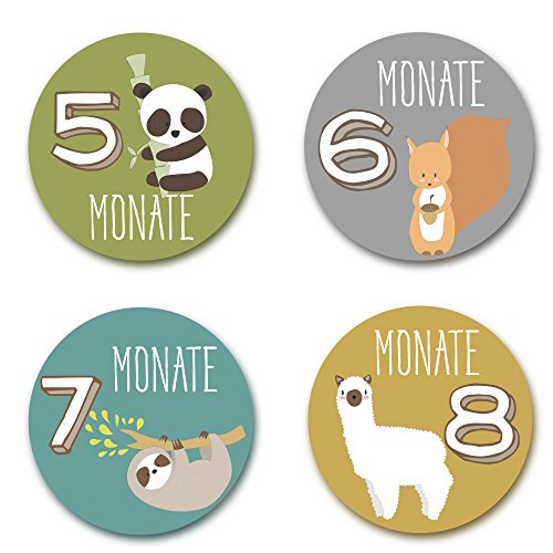 Baby Monatsaufkleber für das 1. Lebensjahr (Deutsch) – Tiermotive - 6