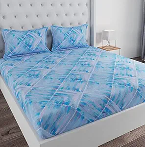 Huesland by Ahmedabad Cotton 144 TC Single Bedsheet with 1 Pillow Cover - Grey, Blue & White
