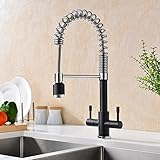 GICASA Upgrated Version Solid Brass Double Lever Mono Kitchen Sink Taps Mixer, Pull Down All Brass Spout Kitchen Mixer Taps, Volcano Black and Chrome (Kitchen &amp; Home)