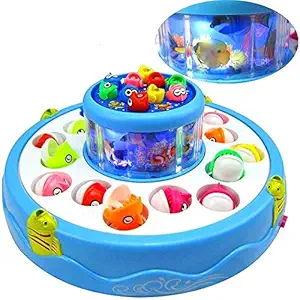 BACKGAMMON Go Go Fishing Catching Game with Music and Light Function Magnetic Toy 26 pcs of Fish, 2 Rotary Fish Pond and 4 pods Fishing Toys Game for Kids Toddlers and Children (Multicolor)