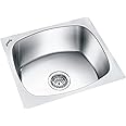 JINDAL Single Bowl Stainless Steel Kitchen Sink - 18x16x9 Inch With 17x15 Inch Bowl Size - Glossy Finish Oval SS Sink With Coupling - Pack of 1 - 0205