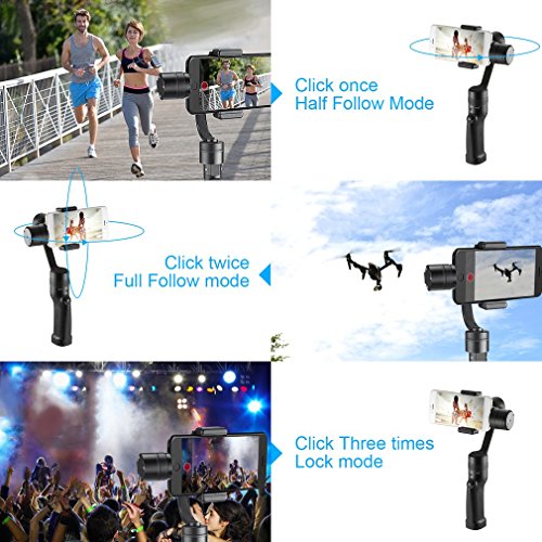 LESHP 3-Achsen-Handheld Gimbal Stabilisator FÃ¼r Smartphone wie iPhone, Samsung,HUAWEI,GoPro fÃ¼r Wireless Control Vertikal schieÃŸen Panorama-Modus ,mit 2 StÃ¼ck extra Batterien