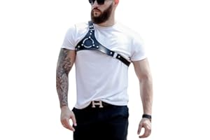 HSQSMWJ Arnés de Pecho Hombre Cinturones de Cuero Ajustable Sexy Gay con Hebillas y Anillo