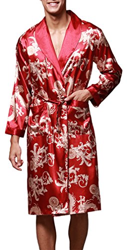 FLYCHEN Herren satin Bademäntel Paisley Pattern Kimono Morgenmantel 7 Farbe