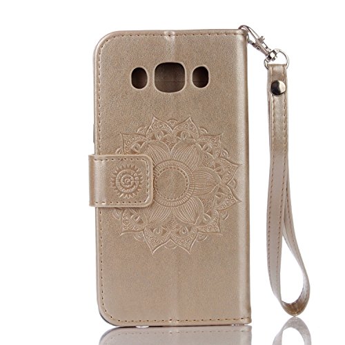 Für Samsung Galaxy J5 2016 Hülle Golden,Cozy Hut Datura Blumen Flip Case Wallet Cover mit Strap Tasche PU Leder Handytasche Lanyard Handyhülle Schutz Hüllen im Bookstyle Ledertasche mit Stand Funktion Kartenfächer Magnetverschluss Magnet Etui Schale Schutzhüllen für Samsung Galaxy J5 2016 / SM-J510 5,2 Zoll – golden - 2