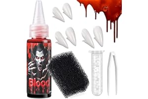 Halloween Zähne Fake Blood Set Vampir Kostümzubehör mit 3 Paar Zähnen Fake Blut Flasche Zombie Make-up für Horror Party Cosplay & Gruselige Kostüme