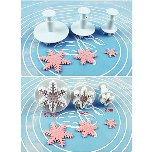 Anpro Schneeflocken Mould Ausstecher 3- teiliges Dekorieren Fondant Prägewerkzeug Groß Schneeflocke Plunger Kuchen Cutter - 5
