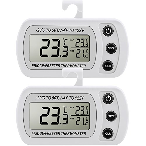 Preisvergleich Produktbild Digital Kühlschrank thermometer Glamouric Gefrierschrankthermometer Kühlschrank LCD thermometer für Tiefkühltruhe Gefrierschrank Kühl Temperatur Monitor Wasserdicht mit Haken Weiß -2 Stücke
