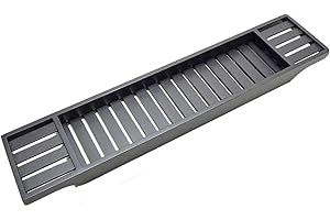 Pkge Bamboo Wooden Bath Rack Bathtub Caddy Tray | Bathroom Accessory Bath Shelf, Bathroom Storage Organizer | Bathroom Shelf Caddy, 70 x 14.5 x 7.5 cm (Grey)