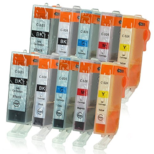 10 Druckerpatronen mit Chip und Füllstandsanzeige kompatibel zu Canon PGI-525 / CLI-526 (2x Schwarz breit, 2x Schwarz schmal, 2x Cyan, 2x Magenta, 2x Gelb) passend für Canon Pixma IP-4850 IP-4950 IX-6550 MG-5140 MG-5150 MG-5240 MG-5250 MG-5300 MG-5340 MG-5350 MG-6150 MG-6200 MG-6250 MG-8150 MG-8200 MG-8240 MG-8250 MX-710 MX-715 MX-885 MX-890 MX-895