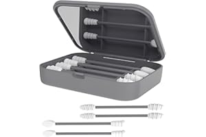 AEKZOX Set di 4 Cotton Fioc Riutilizzabili in Silicone per Pulizia Orecchie Adulti e Neonati, Bastoncini Orecchie Riutilizzabili per Trucco con Custodia da Viaggio
