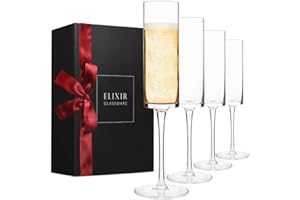 ELIXIR GLASSWARE Lot de 4 flûtes à champagne – Moderne et élégant, pour femme, homme, mariage, anniversaire, Noël, anniversaire – 177 ml