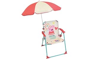 FUN HOUSE Peppa Świnka Składane krzesło kempingowe Wymiary : H.38.5 XL.38,5 x P.37,5 CM + parasol Ø 65 cm dla dzieci, wielokolorowy